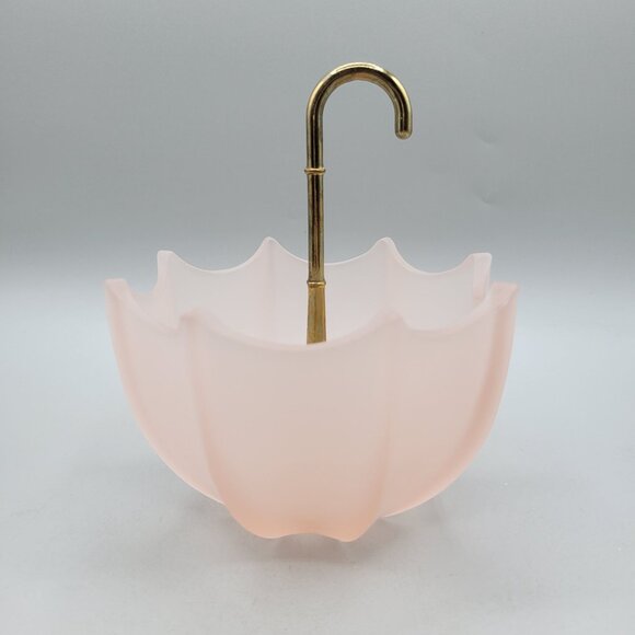 Fenton Pink Satin Glass Umbrella Shaped Trinket Candy Dish Brass Handle - Picture 3 of 6